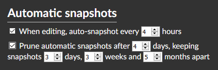 Go into the Settings with the cogwheel button to configure automatic snapshots for even more safety